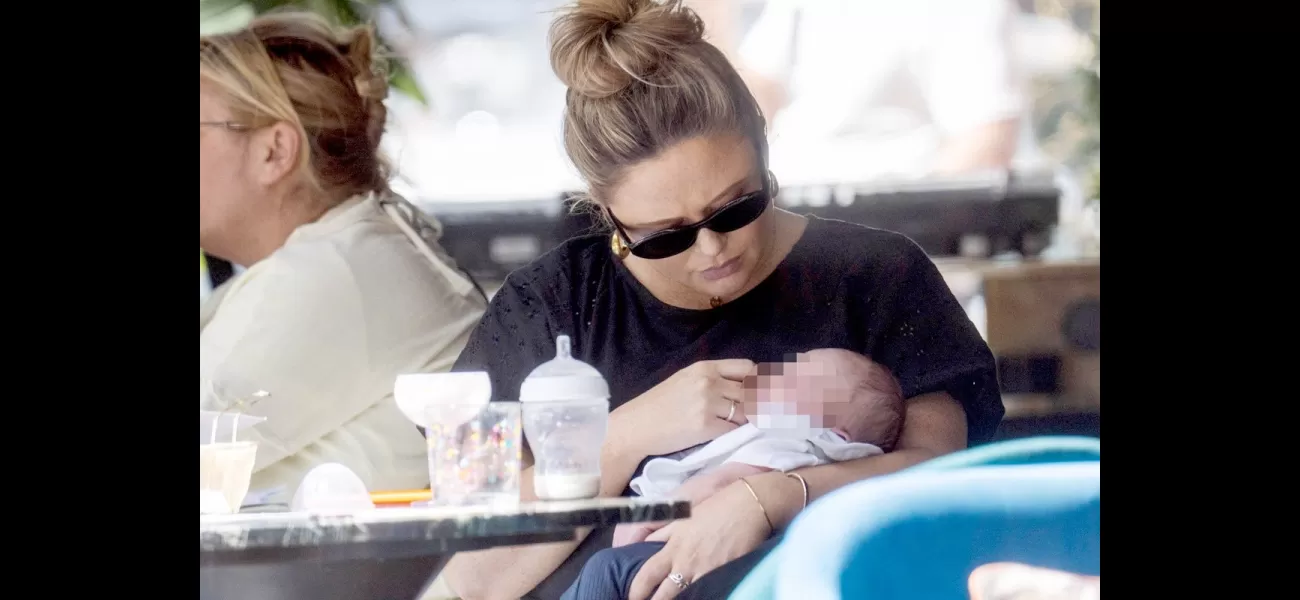 Mom Emily Atack spotted with newborn for first time since delivery, showing her love and care.
