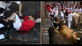 1 man injured in mouth & 5 others hurt during controversial bull running event.