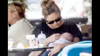 Mom Emily Atack spotted with newborn for first time since delivery, showing her love and care.