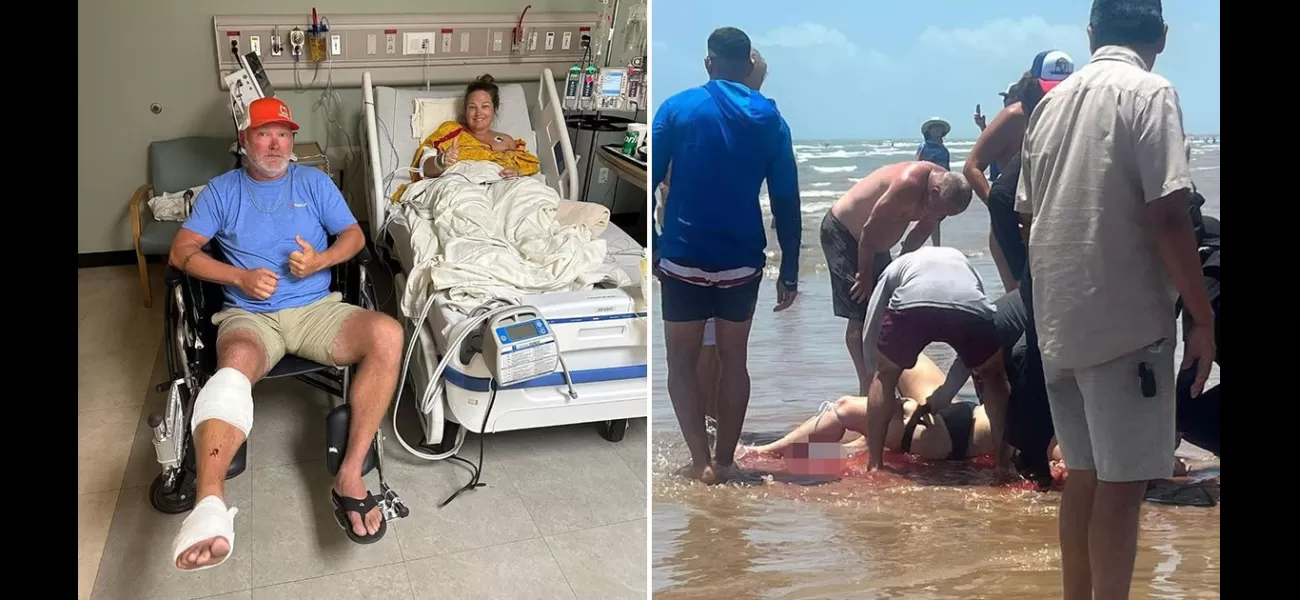 A woman's leg was injured by a shark she mistook for a fish and kicked.