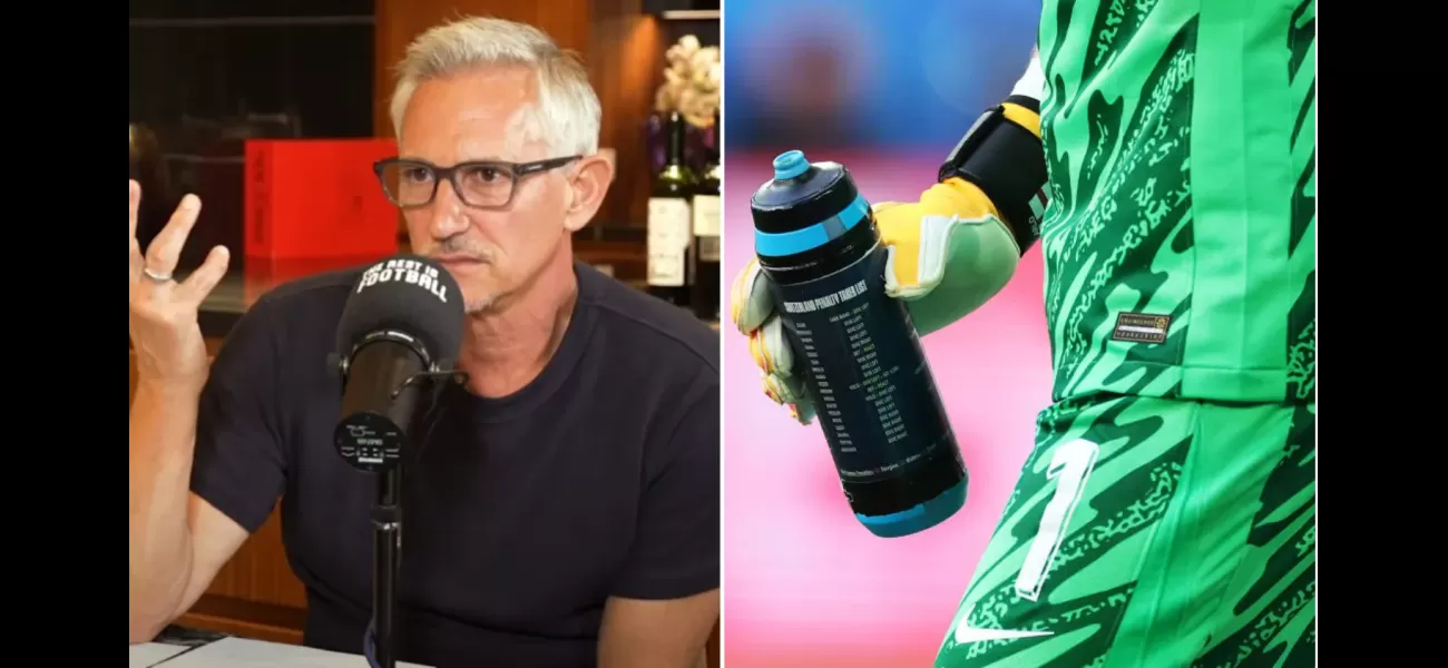 Gary Lineker cautions Jordan Pickford about using a water bottle 