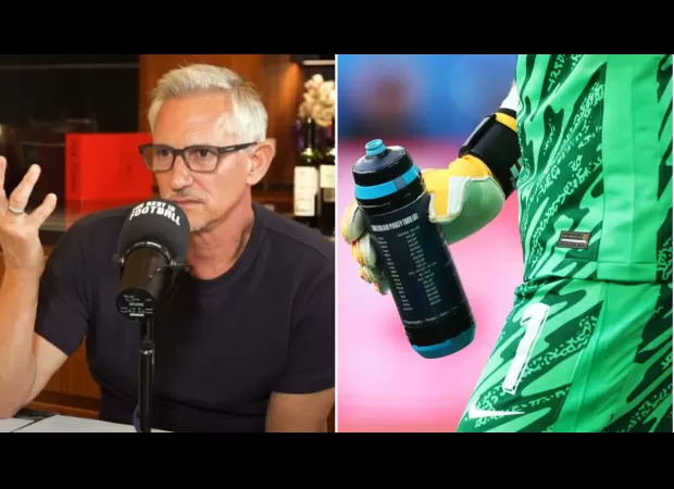 Gary Lineker cautions Jordan Pickford about using a water bottle 