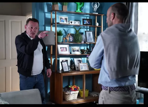 Billy fights Teddy after the death of Mitchell in EastEnders.