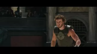 Unexpected appearance by Paul Mescal fighting a rhino in Gladiator 2 trailer.