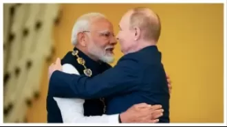 Russian President Vladimir Putin and Indian Prime Minister Narendra Modi embraced during a meeting in Russia.