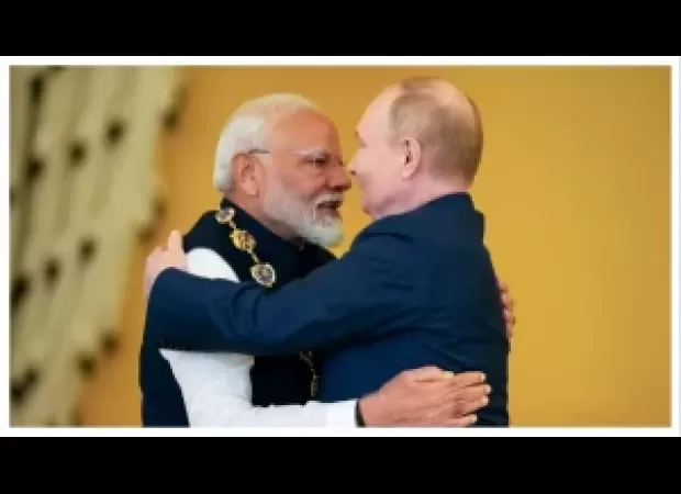 Russian President Vladimir Putin and Indian Prime Minister Narendra Modi embraced during a meeting in Russia.