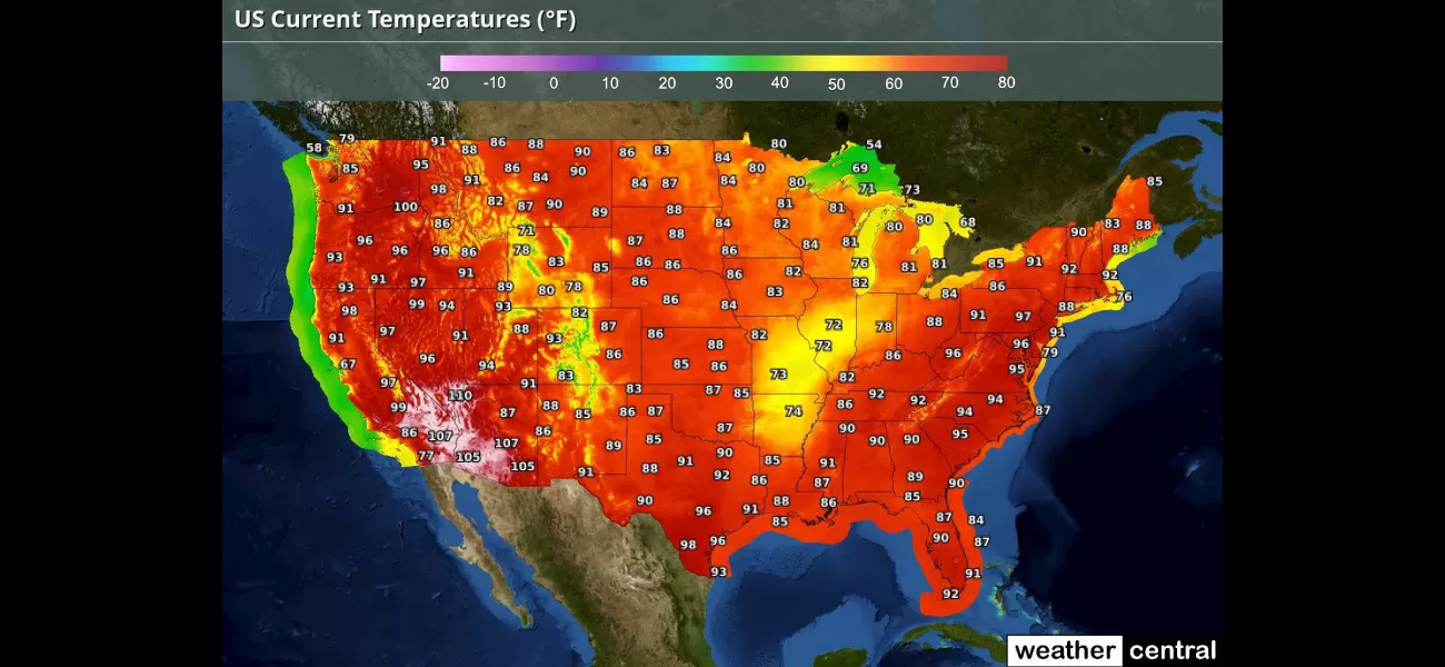 US heat map displays highest temperatures recorded in the country.