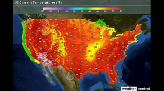 US heat map displays highest temperatures recorded in the country.