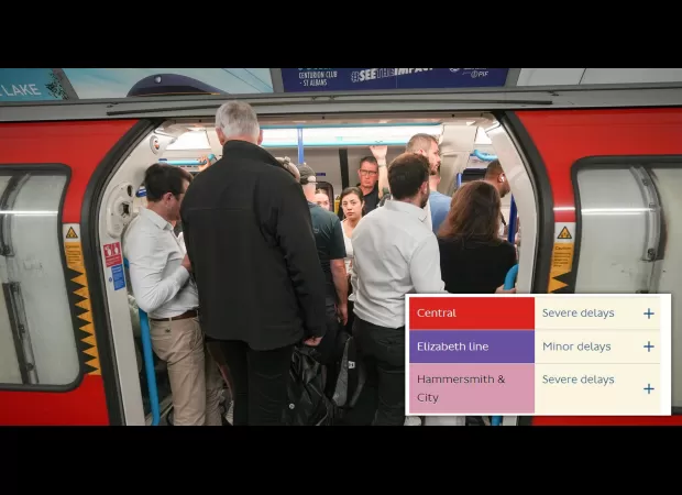 Delays on three Tube and rail lines cause significant rush hour disruption.