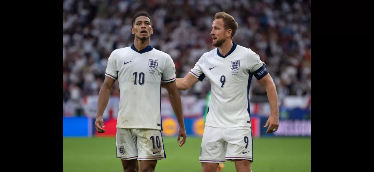 The leaderboard for the Euro 2024 Golden Boot, featuring top scorers Harry Kane and Jude Bellingham from England.