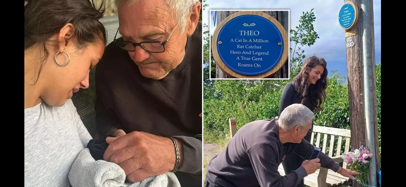 A town honors a well-known cat that was hit by a car with a blue plaque.