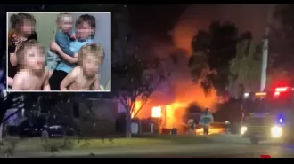 Man locks door, sets house on fire with family inside, killing three children.