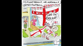 Guy Venables draws a cartoon for The Metro daily newspaper.