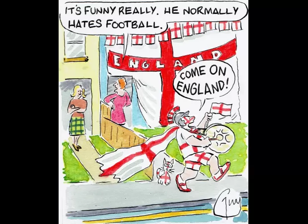 Guy Venables draws a cartoon for The Metro daily newspaper.