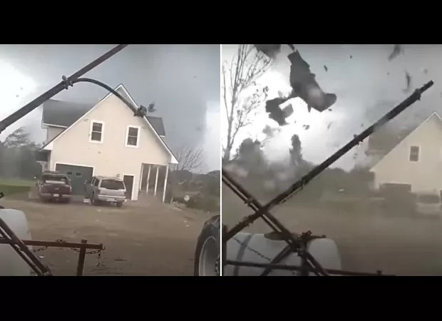 Scary moment as Beryl's tornado tears off roof of house.