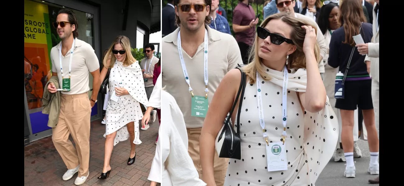 Margot Robbie wore a stylish dress to Wimbledon with husband Tom Acklerley while showing off her baby bump.