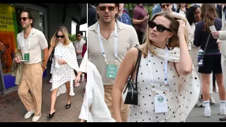 Margot Robbie wore a stylish dress to Wimbledon with husband Tom Acklerley while showing off her baby bump.