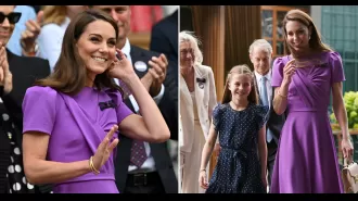 Duchess of Cambridge wows at Wimbledon in £1,295 Safiyaa dress, looking gorgeous in purple.