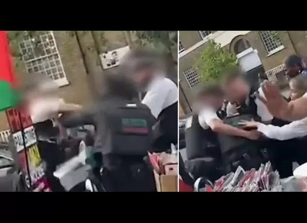 A pro-Palestine protester was allegedly punched by a police officer during a demonstration in London.