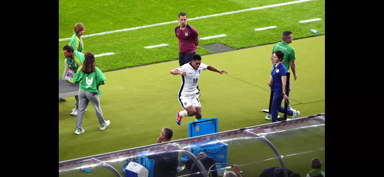 Bellingham angrily kicks cooler after England's Euro 2024 final loss to Spain.