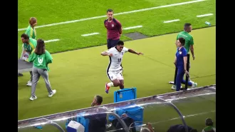 Bellingham angrily kicks cooler after England's Euro 2024 final loss to Spain.