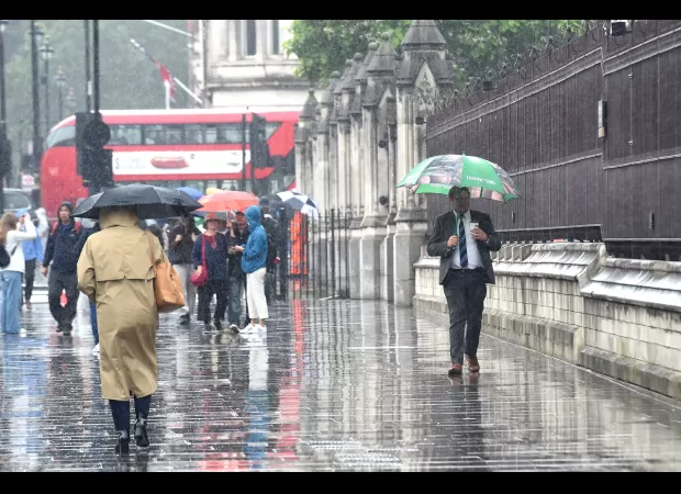 UK weather warning issued by Met Office for heavy rain and thunderstorms, considered a bad omen.