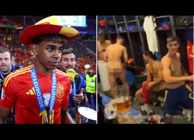 Lamine Yamal shares video of naked teammates to 500K followers after Spain's victory over England in Euro 2024 final.