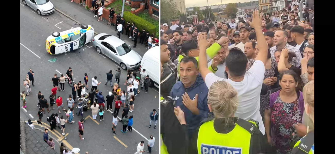 Police car flips during 'disturbance' in busy streets.