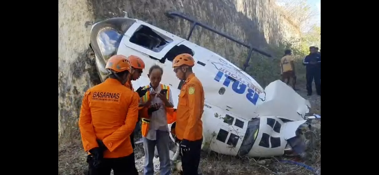 A helicopter crashes in Bali, but five people, including two Australians, manage to survive.