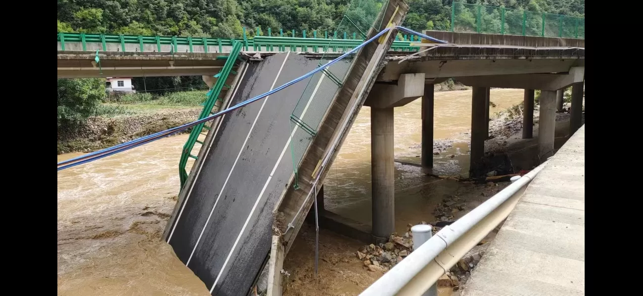 Flooding causes bridge collapse, leaving 11 dead and many missing.