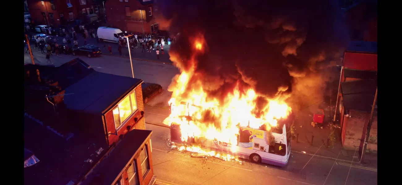 In Leeds, a person has been charged for setting fire to a bus during a riot.