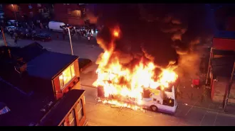 In Leeds, a person has been charged for setting fire to a bus during a riot.