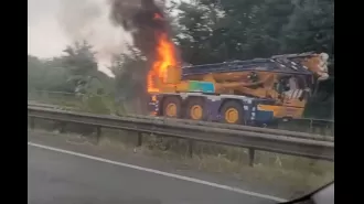 Traffic chaos as A38 shut down due to burning crane.