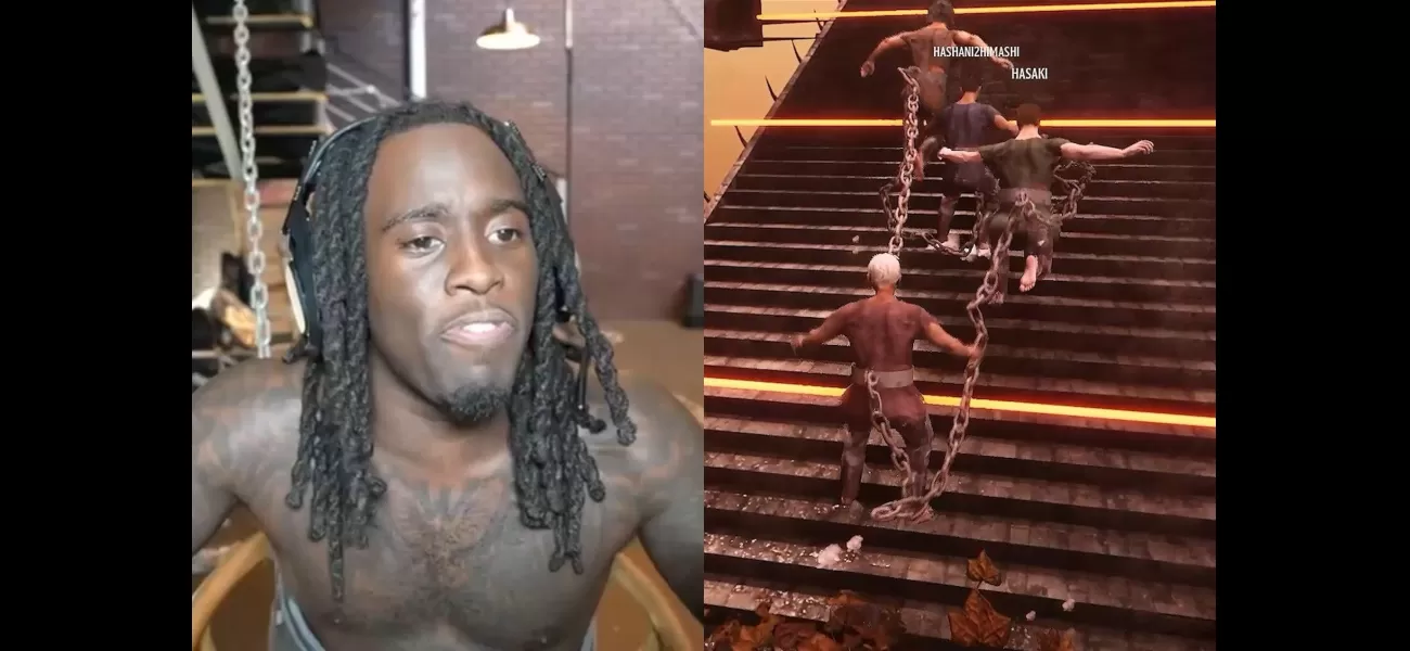 Kai Cenat from Twitch cries after falling dramatically in Chained Together event.