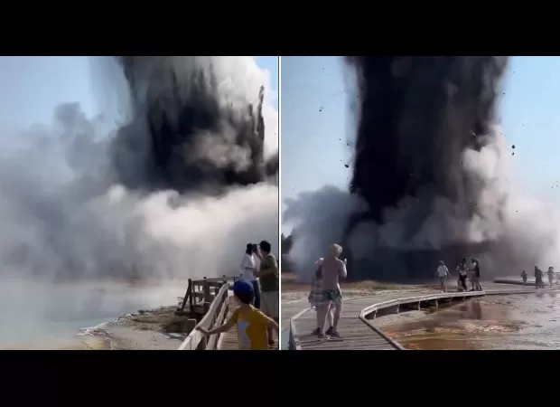 Tourists flee as 'super volcano' erupts at Yellowstone National Park.