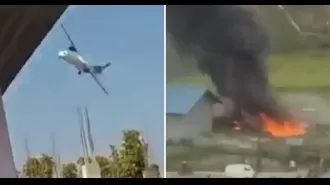 Aircraft disaster during departure, igniting fire.