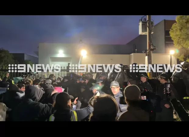 Conflict arises between pro-Palestine demonstrators and law enforcement near a Melbourne factory.