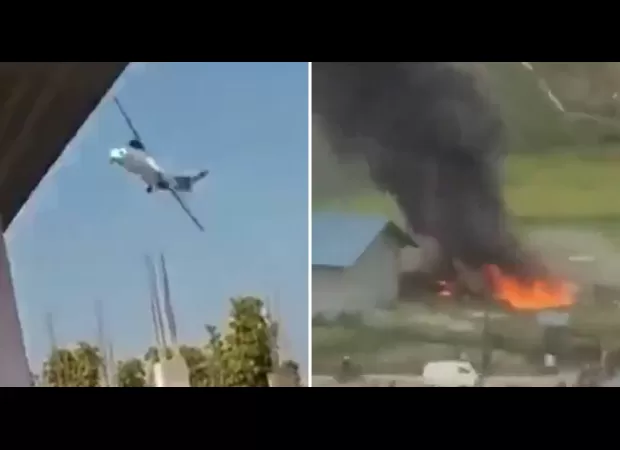 Aircraft disaster during departure, igniting fire.
