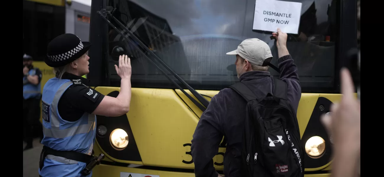 Protesters obstruct Manchester tram lines after police officer assaulted man.