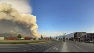 Canada's popular tourist destination is in flames as a swift wildfire tears through the town.