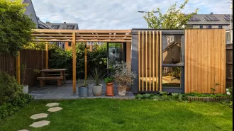 We saved £23,000 by constructing our fancy shed office with discarded materials.