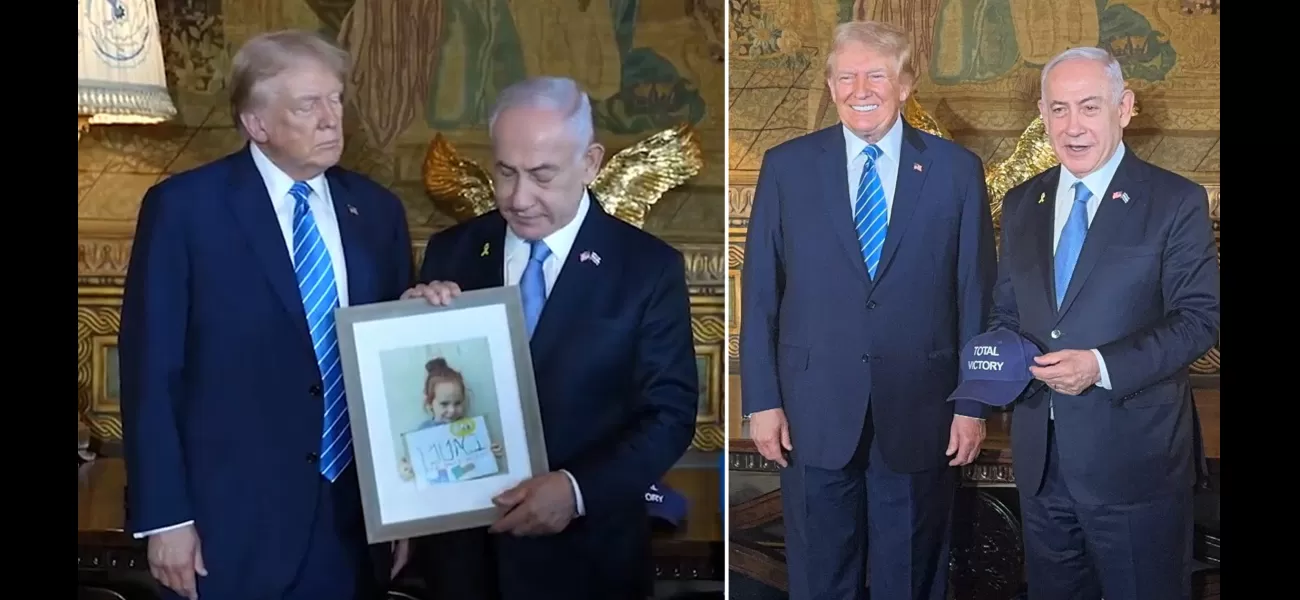 Israeli PM gives Trump a hat and photo of child held captive in Gaza as a symbol of their successful partnership.