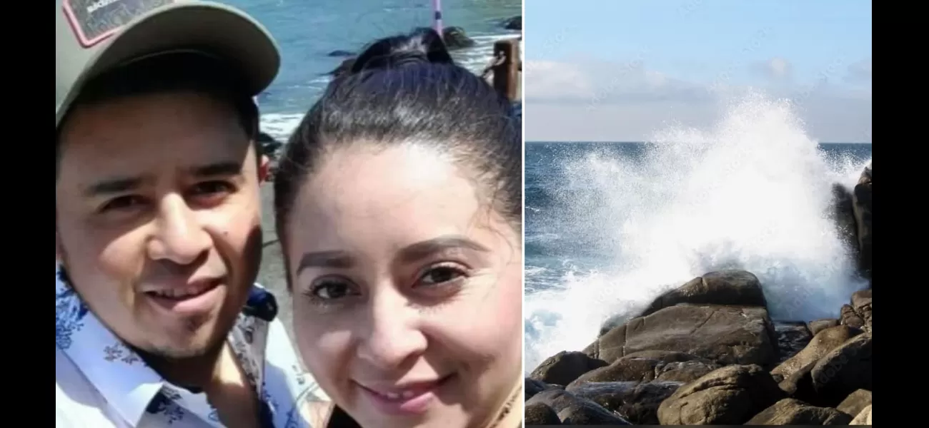 A pregnant woman posing for a picture with her fiancé was pulled into the ocean by an unexpected large wave.