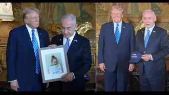 Israeli PM gives Trump a hat and photo of child held captive in Gaza as a symbol of their successful partnership.
