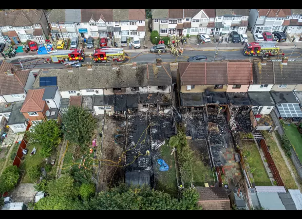 A fire destroys six consecutive houses in Dagenham, East London.