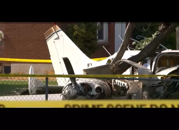 Plane crashes in front yard of home, causing terror.