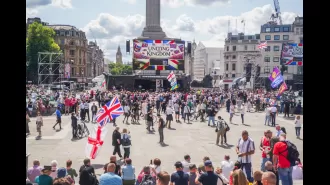 London protesters demand the return of their country at Tommy Robinson rally, drawing a large crowd.