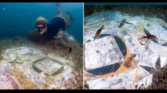 Archaeologists find stunning marble floor in submerged city.