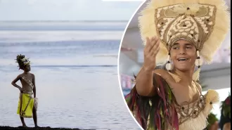 An alternative Olympics opening ceremony with singing, rituals, and straw hats.