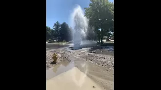 Water pipe rupture creates hole in ground on Centennial street during the weekend.